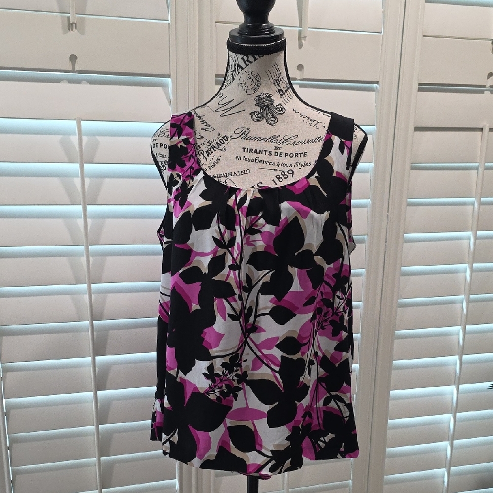 Dana Buchman Black, White, and Pink Floral Blouse